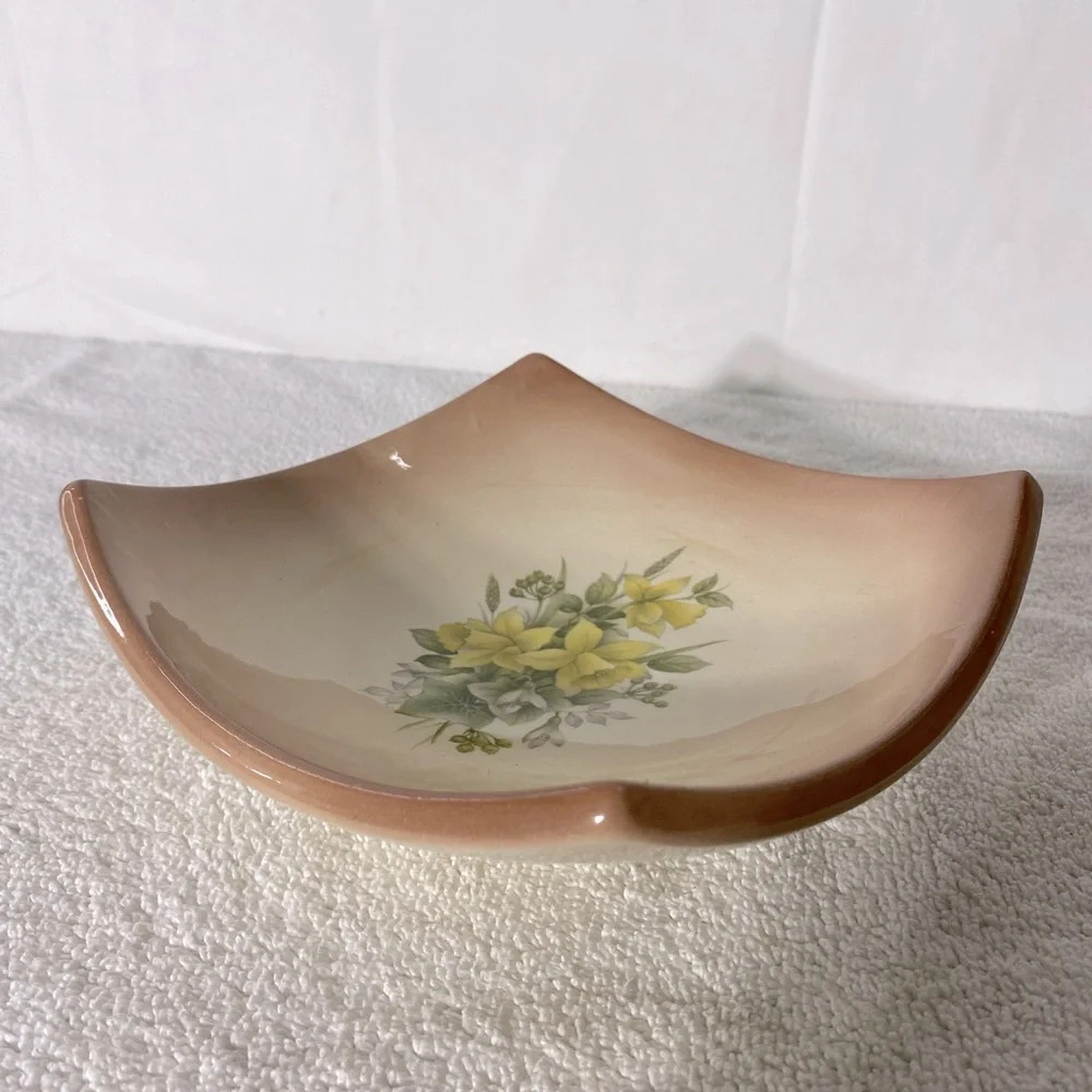 Vintage Ceramic Yellow Flower Square Dish W Rounded Corners Trinket Dish